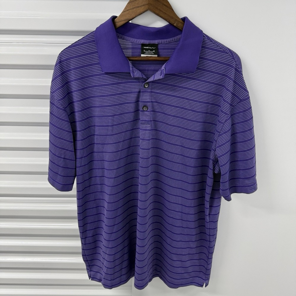 Nike‎ Golf Dri-Fit Polo Shirt Mens XL Purple Striped Performance